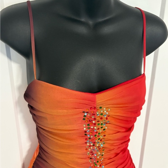 Y2k Elegant Sunset Ombre Midi Prom Dress With Sweetheart Neckline Size Medium - Picture 3 of 16